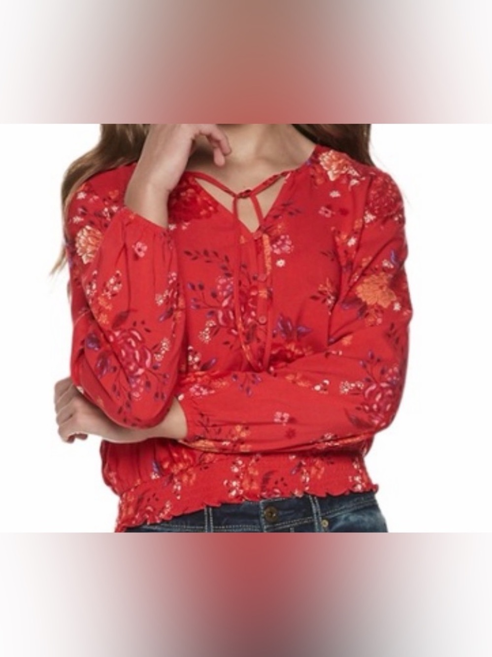 Mudd Red Floral Shirt Size Large